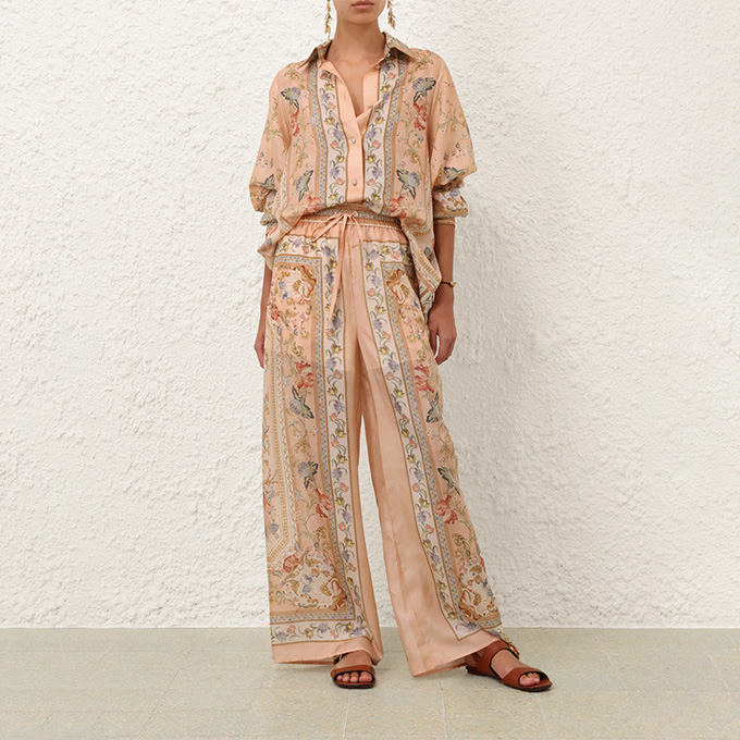 zimmermann roselight relaxed fit silk shirt & trousers